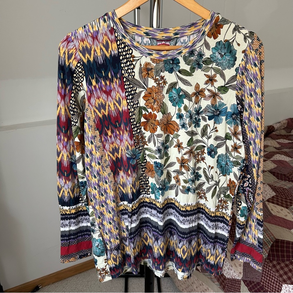 Johnny Was Betsy Floral Print Long Sleeve Top Women’s Large